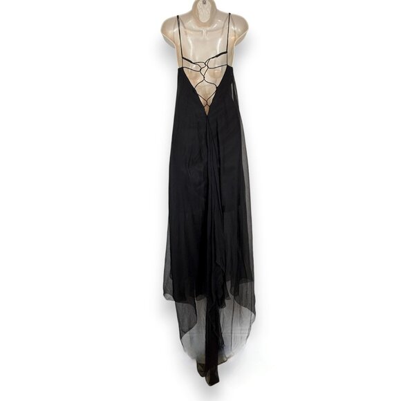 Leon Max Black Handkerchief Silk Maxi Dress Witchy Whimsigoth Train Medium - Picture 3 of 16